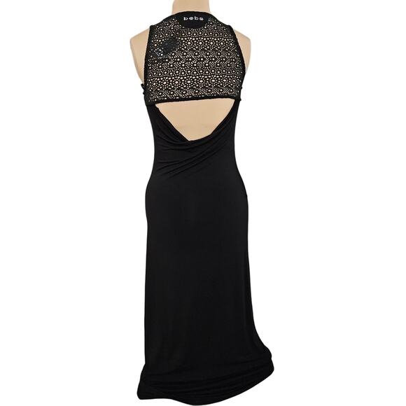 NEW Bebe Black Laser Cut Open Back Sleeveless Bling Maxi Dress Y2K ccasion - Picture 2 of 15